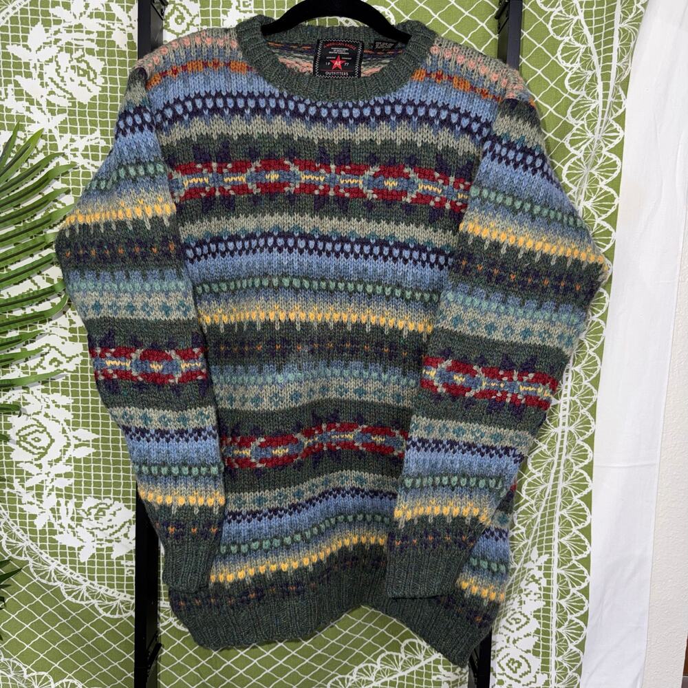 VTG American Eagle 100% Wool Fair Isle Sweater Men’s Medium Earth‎ Tone Nordic